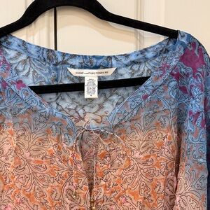 Diane Von Furstenberg Multicolor Paisley Tie-Front Blouse - Blue Orange Purple